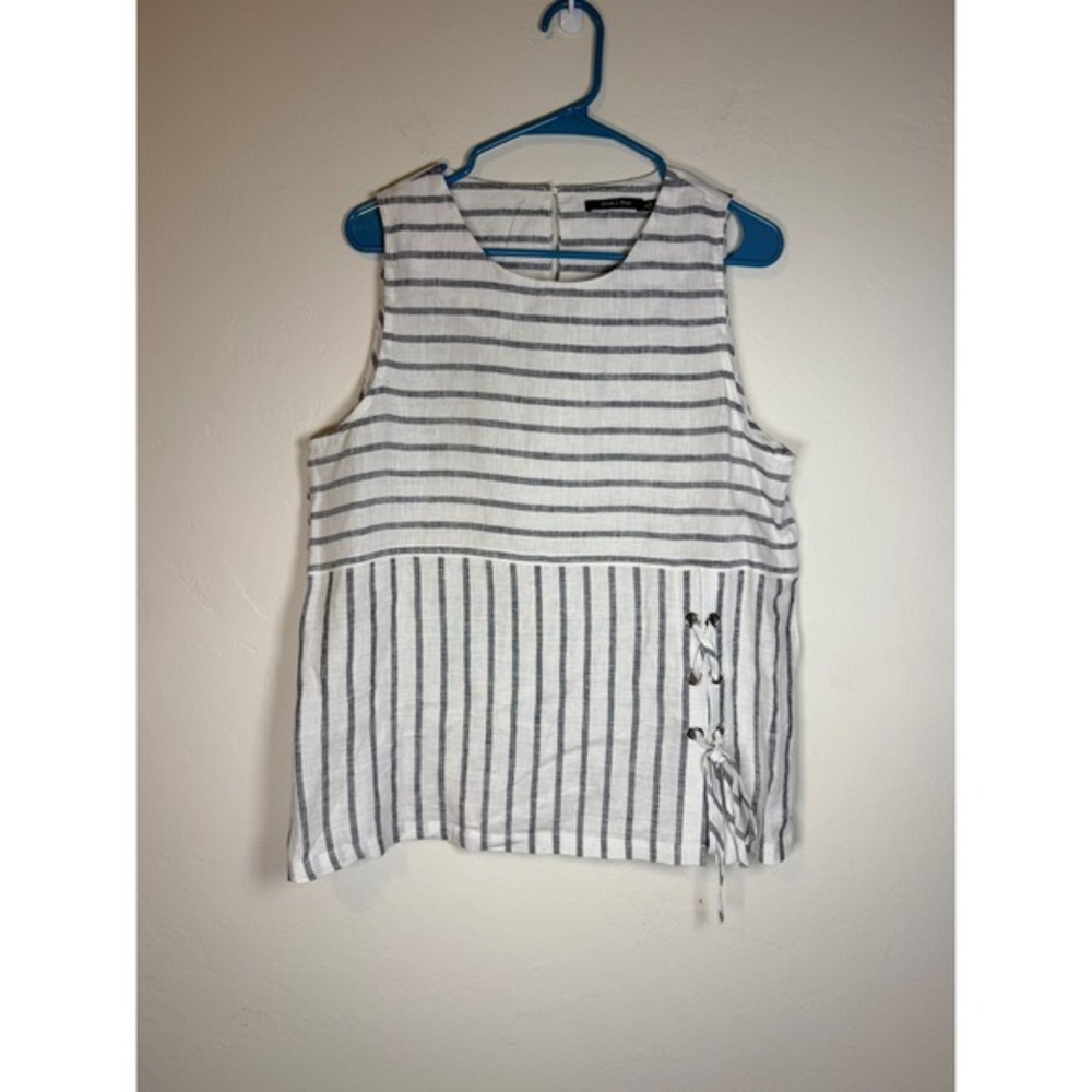 Die‎ & Rae Women's Striped Linen Tank Top Lace Up Side Sleeveless
